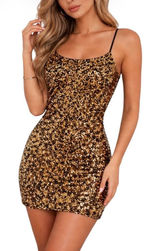 BP Mini Sequined Dress in Gold Scoop Neck Night Out Size Extra Small NEW Photo 0