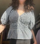 Old Navy Women’s Half Sleeve Blue White Plaid Print Top Photo 0