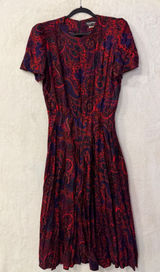 S.L. Fashions Vintage Red Paisley Midi Dress Womens 14T Rayon Pockets USA Made Photo 0