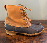 Vintage LL Bean Maine‎ Duck Rain Boots Tan Leather Brown Rubber Size 7 Photo 0