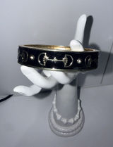 Equestrian Chunky Clamper Bracelet Vintage Horse Bit Polo Preppy 7"‎ Black Gold Photo 0