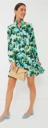 Tuckernuck Deep Lagoon Tate Mini Dress XS NWT Green Blue Floral Shirt Dress Photo 0