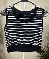 X327. Aura Black & White Striped Sleeveless Ribbed Crop Top Photo 0