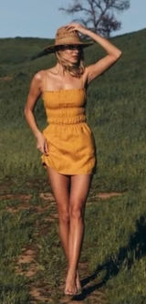 REFORMATION/ linen Tabitha Spagetti Straps Mini dress yellow 2 Photo 0
