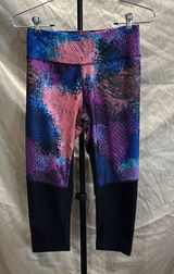 Marika Blue Purple Pink Abstract Capri Leggings with Black Panels Photo 0