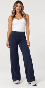 Alphalete Aura Wide Leg Pants Mid Rise, Navy Size XS Photo 0