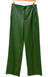 Zara Womens Green Faux Leather Wide Leg High Rise Trousers Pants Size S Photo 0
