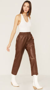 Ariat Womens Brown Faux Leather Western Jogger Pants High Rise Size L 1005037 Photo 0