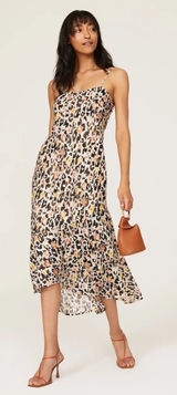Anthropologie Hutch Animal Print Satin High-Low Slip Ruffle‎ Hem Dress Sz Small Photo 0