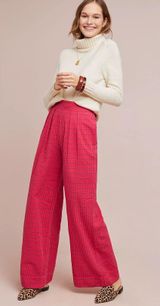 Anthropologie High Rise Pleated Wide Leg Pants Full Length Pink Plaid Size 4 Photo 0