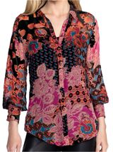 Johnny Was Size M Yrene Alvarado Burnout Velvet Floral Long Sleeve Shirt Blouse Photo 0