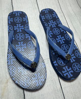 Tory Burch Women’s Striped Logo Flip Flop Sandals Rubber Slip-On Size 5 Photo 0