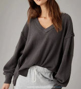 American Eagle Seriously Lived In Big Hug Waffle Knit Pullover Gray M Oversized Photo 0