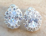 Sterling Silver Silver Plated Oval Cubic Zirconia Stud Earrings Photo 0