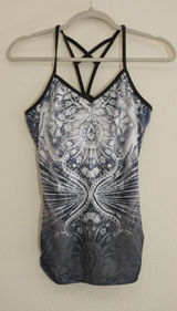 Prana Women Small Grey Mandala Graphic Strappy Racerback Yoga Tank Top Shelf Bra Photo 0