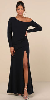 Lulus Elegant Sensation Navy Blue Asymmetrical Pleated Maxi Dress Formal XS NWT Photo 0