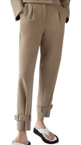 Aritzia Babaton Lalonde Trouser Pants Carrot Wool Pleated Strap Hem Taupe Tan 6 Photo 0