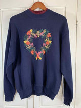 Lee Vtg Sweatshirt Women Medium Fall Autumn Leaves Heart‎ Wreath Grandmacore Granny Photo 0