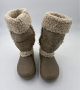 Crocs Boots Mid Calf Tan Beige Lined Faux Suede Fur Winter Snow Size 8 Photo 0
