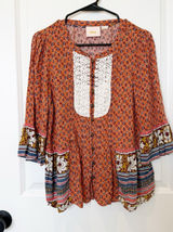 Anthropologie Floral Top Sz 6 Button Front Bell Sleeve Boho Indie‎ Festival Photo 0