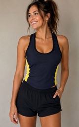Aqua Athletic XS Navy Yellow Racerback Crop Tank Y2K Sporty Activewear NWT Photo 0