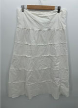 White Linen Cotton Tiered Midi Skirt Sz L Boho Coastal Lagenlook Sustainable‎ Photo 0