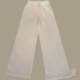 Cream Ribbed Wide-Leg Lounge Pants XS | High-Rise Drawstring Waist Photo 0