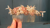 Handmade Pearl and Pink Floral Bridal Hair Comb - Vintage 1980’s Photo 0