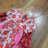 Free People Intimately Floral Patchwork Strappy Mini Dress XS Pink Red Flowy Photo 0