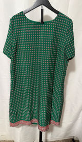 J.Crew Green Geometric Medallion‎ Print Short Sleeve Shift Dress Size 14 103949 Photo 0