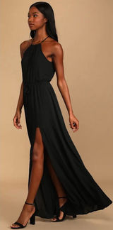 Lulus Essence of Style Black Maxi flowing skirt side slit Dress, size XS Photo 0
