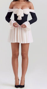 House Of CB Alana Black & Cream Off Shoulder Dress Photo 0