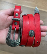 UO Redeal Leather Concho Skinny Western Belt With Silver Tone Sunburst Buckle Photo 0