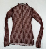 Sweet Generis‎ Womens Brown Sheer Floral Lace Mock Neck Long Sleeve Top Large Photo 0