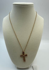 Sarah Coventry Vintage Gold Tone Filigree Cross Necklace Red Rhinestone 18‎ Inch Photo 0