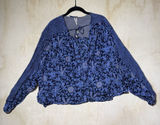 Free People Boho Floral Peasant Crop Top Women's M Blue Balloon Sleeve Blouse Photo 0