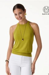 OGL Halter Neck Banded Hem Bra Tank Top Olive Green Size XS Built-In Pads Photo 0