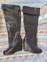 Lauren Ralph Lauren Wilda Black Leather Wedge Knee High Foldover Boots Size 6.5 Photo 0