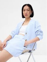 GAP Cardigan Light Blue Ribbed Knit Button Front Cropped V Neck Women's Size L‎ Photo 0