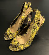 Seychelles Womens Yellow Brown Floral Swirl Peep Toe Slingback Wedge‎ Heels 7 Photo 0
