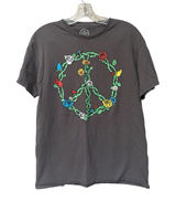 Floral Peace Sign Mushroom Hippie Boho Graphic Tee Medium Photo 0