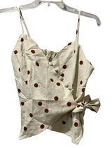Moon River Tank Linen Size Small Tan With‎ Brown Polka dots V Neck Button… Photo 0