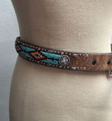 Women’s Ariat hair on cowhide leather, turquoise beaded and rhinestone belt Medi Photo 0