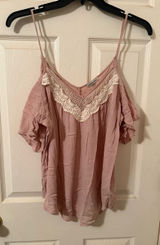 Charlotte Russe Dusty Rose Cold-Shoulder Top with Cream Crochet Photo 0