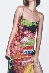 Zara Fruit Stand Print Mesh Maxi Long Dress 5039/201 S 4 6 Photo 0