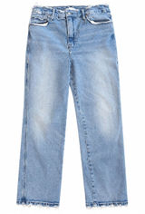 Good American Jeans 12/31 High Rise Straight Leg Light Wash Distressed Raw Hem Photo 0
