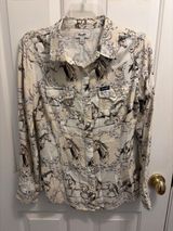 Wrangler Women Retro Western Pearl Snap Shirt Horse Print Cream Size Small S Photo 0