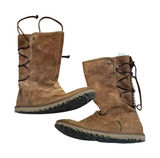 UGG Lace Up Boots Women Size 7 Chestnut Suede Embroidered Mid Calf Bohemian Photo 0