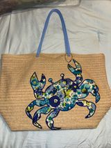Vera Bradley Blueberry Blooms Seashore Tote Straw Tote Retired Photo 0