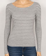 Gap Womens Top Gray White Striped Ribbed Scoop Neck Long Sleeve XS Photo 0